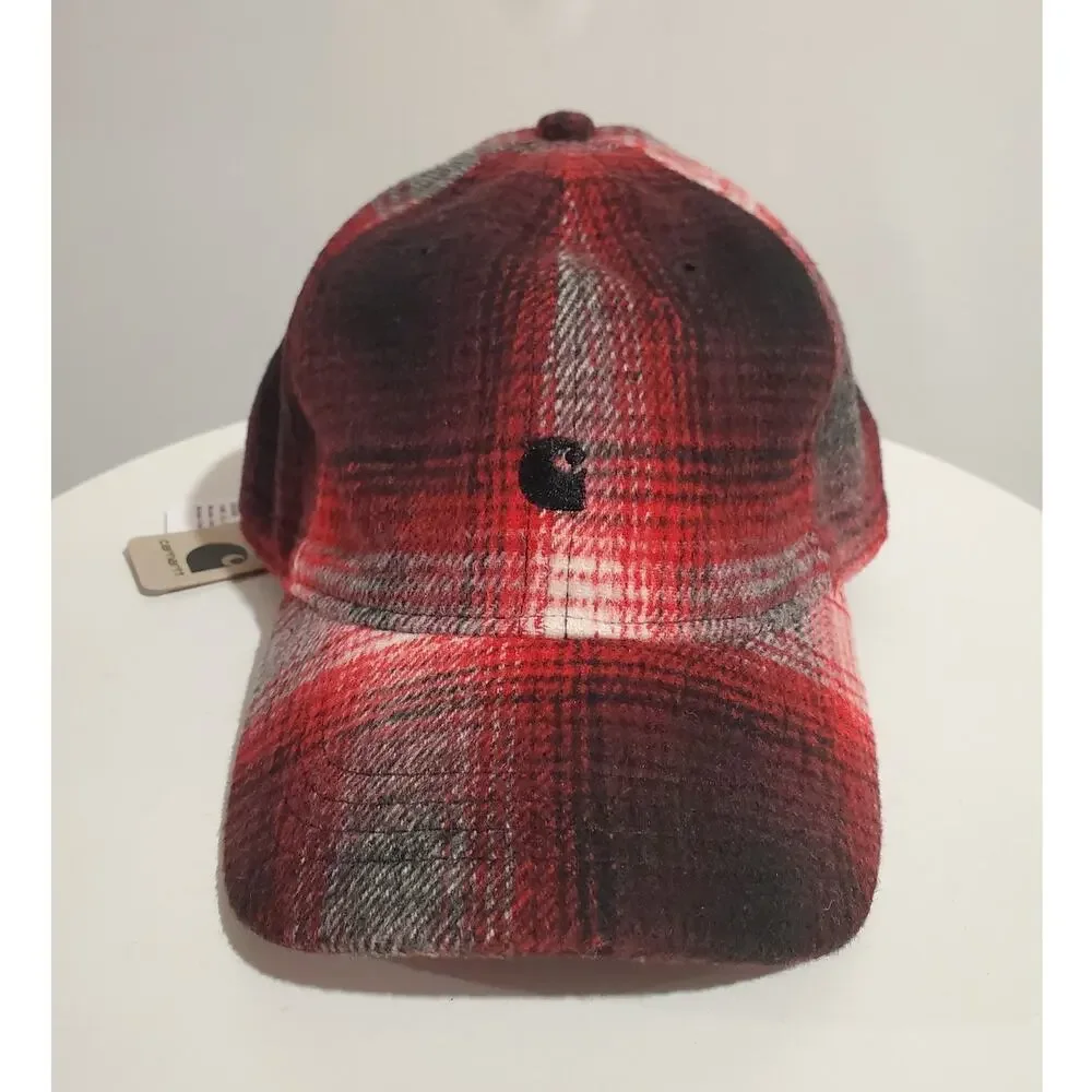 Carhartt NWT WIP Moreau Cap One Size Red Black Plaid Wool Blend Baseball Hat